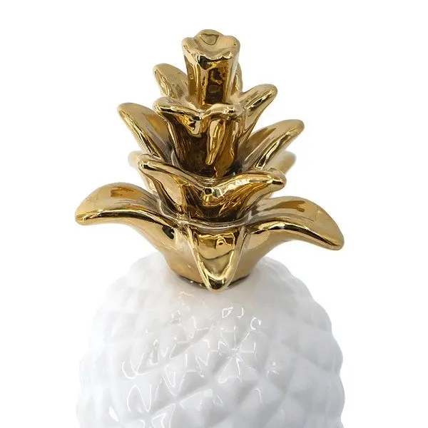 DD Design White Pineapple Ornament with a Gold Crown