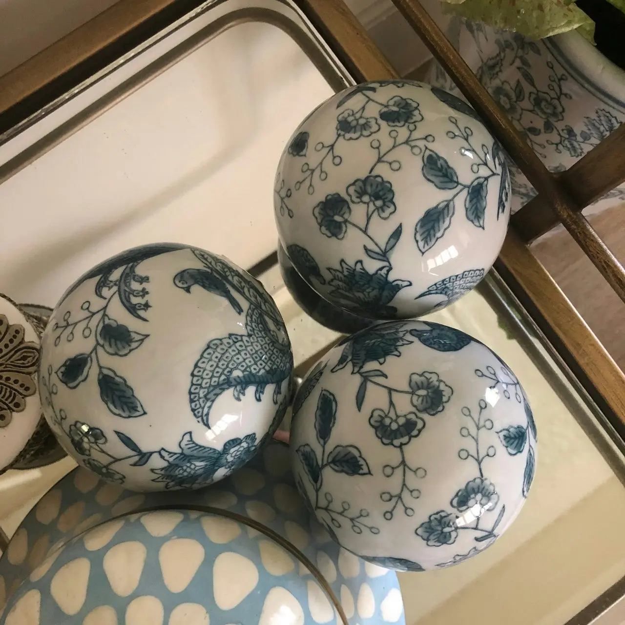 Club Santorini Chinoiserie Decorator Balls in Blue - Set of 4