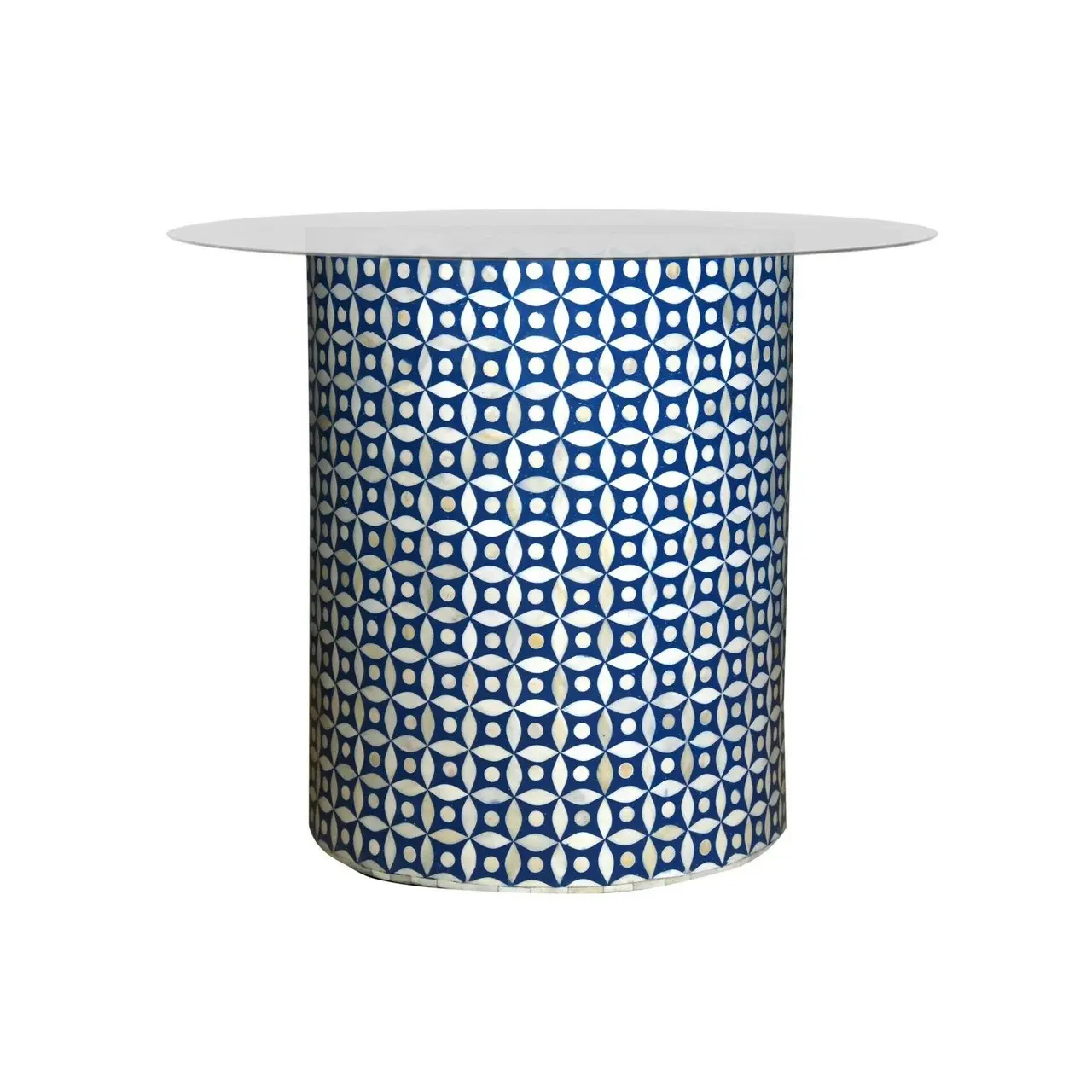 Zohi Interiors Bone Inlay Side Table/Stool in Celtic/Indigo