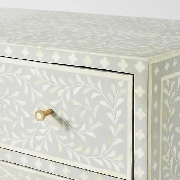 Zohi Interiors Bone Inlay Scroll Vine Buffet in Grey