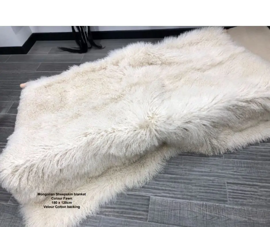 NSW Leather Weighted Mongolian Sheepskin Blanket in Fawn