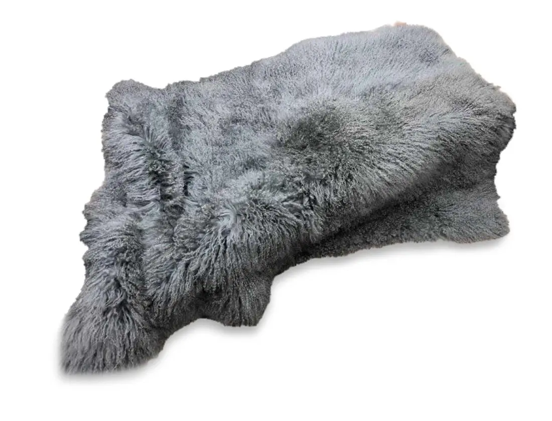 NSW Leather Weighted Mongolian Sheepskin Blanket in Grey