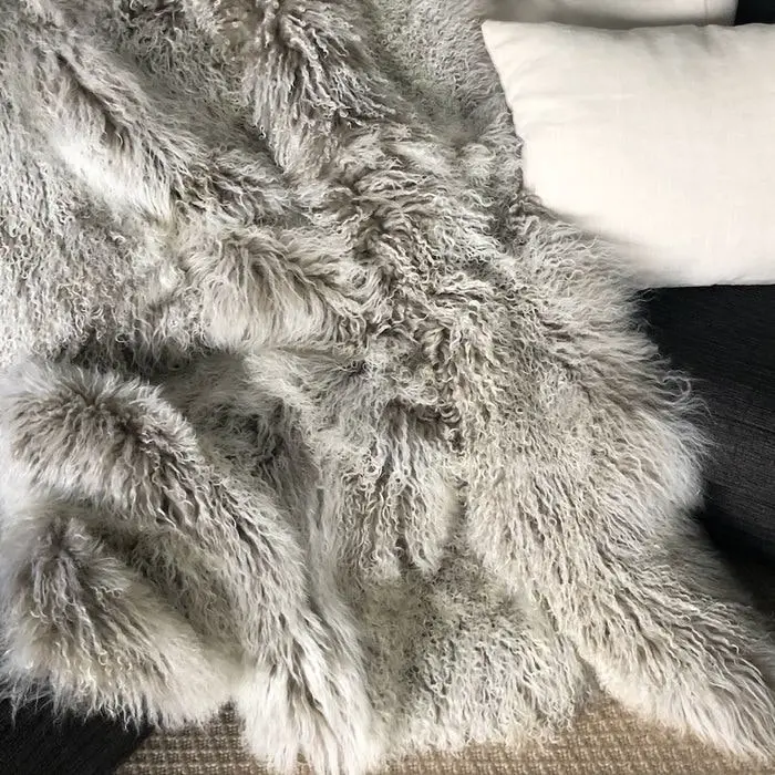 NSW Leather Weighted Mongolian Sheepskin Blanket in Grey