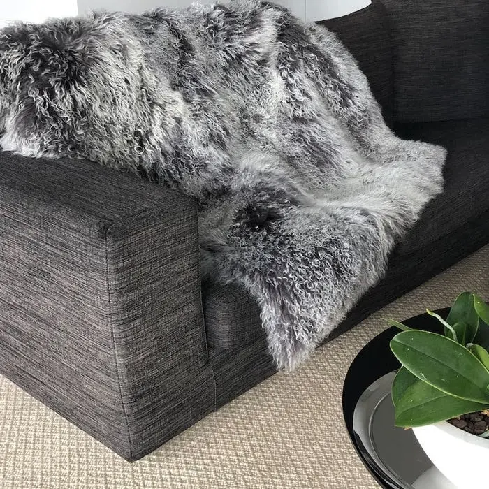 NSW Leather Weighted Mongolian Sheepskin Blanket in Grey