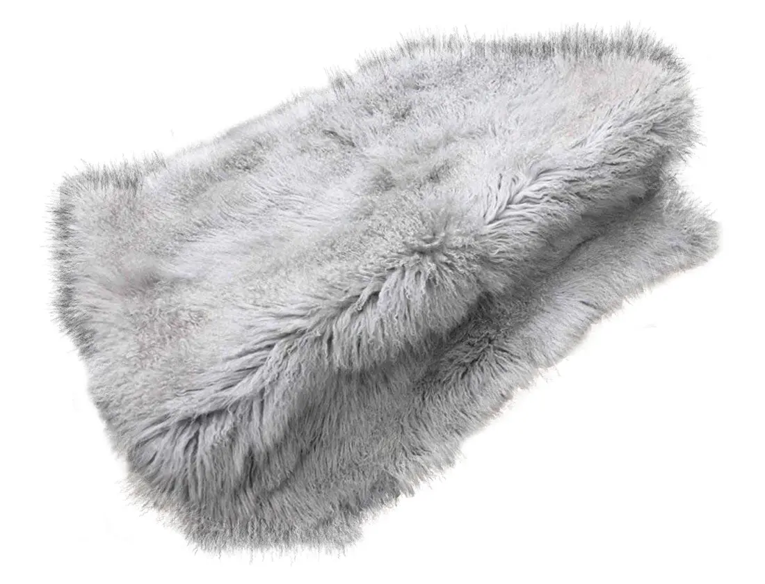 NSW Leather Weighted Mongolian Sheepskin Blanket in Grey