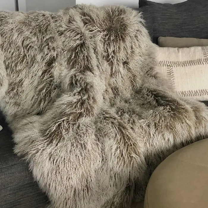 NSW Leather Weighted Mongolian Sheepskin Blanket in Khaki