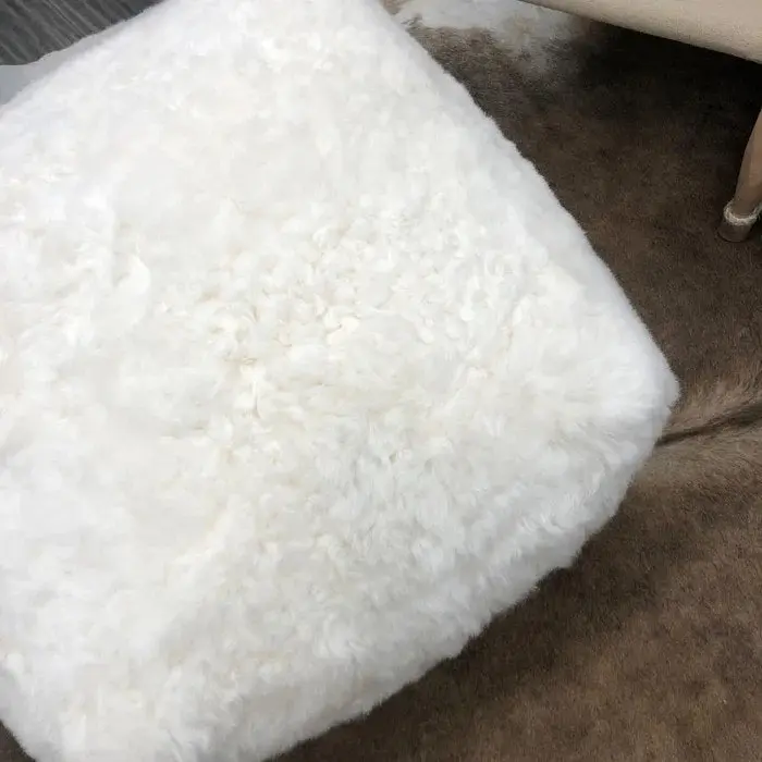 NSW Leather Sheepskin Pouffe in White