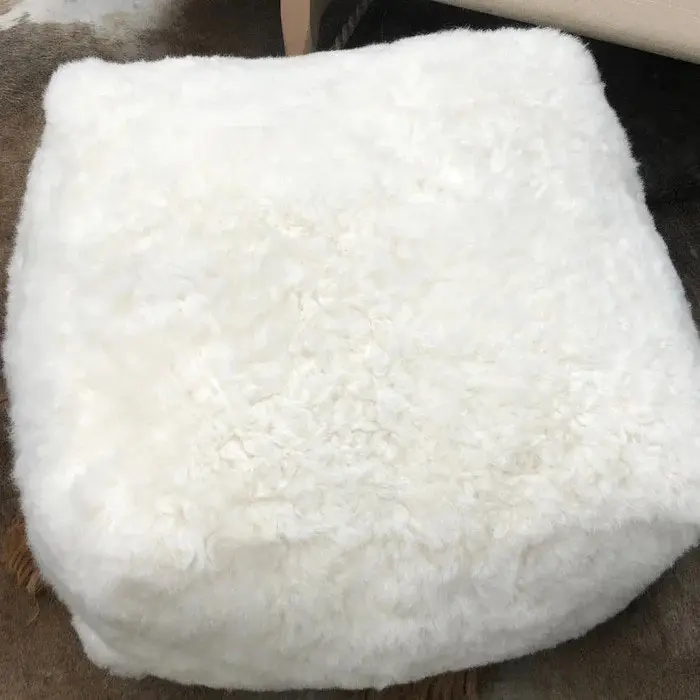 NSW Leather Sheepskin Pouffe in White