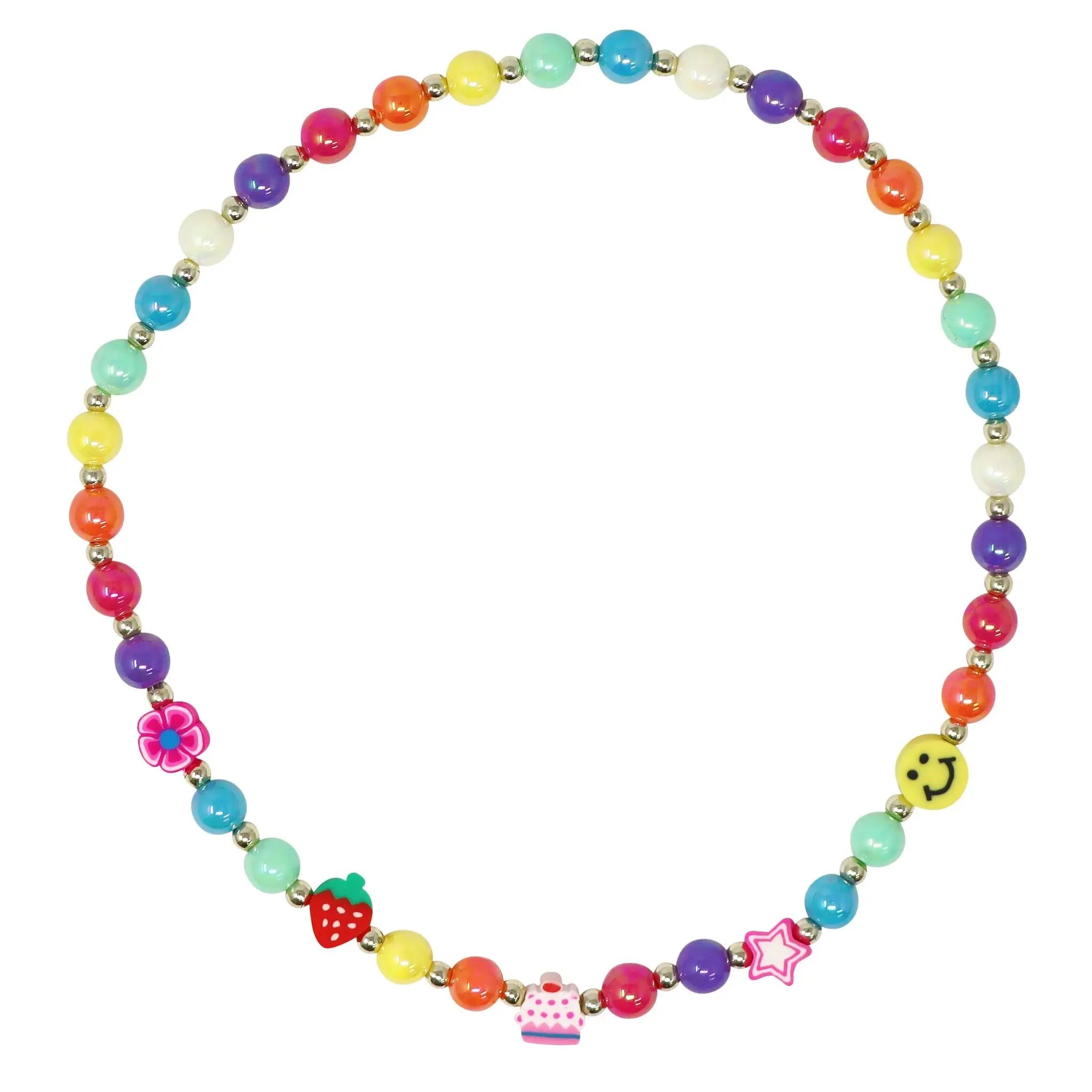 Rainbow Smiley Face And Fruit Necklace and Bracelet Set