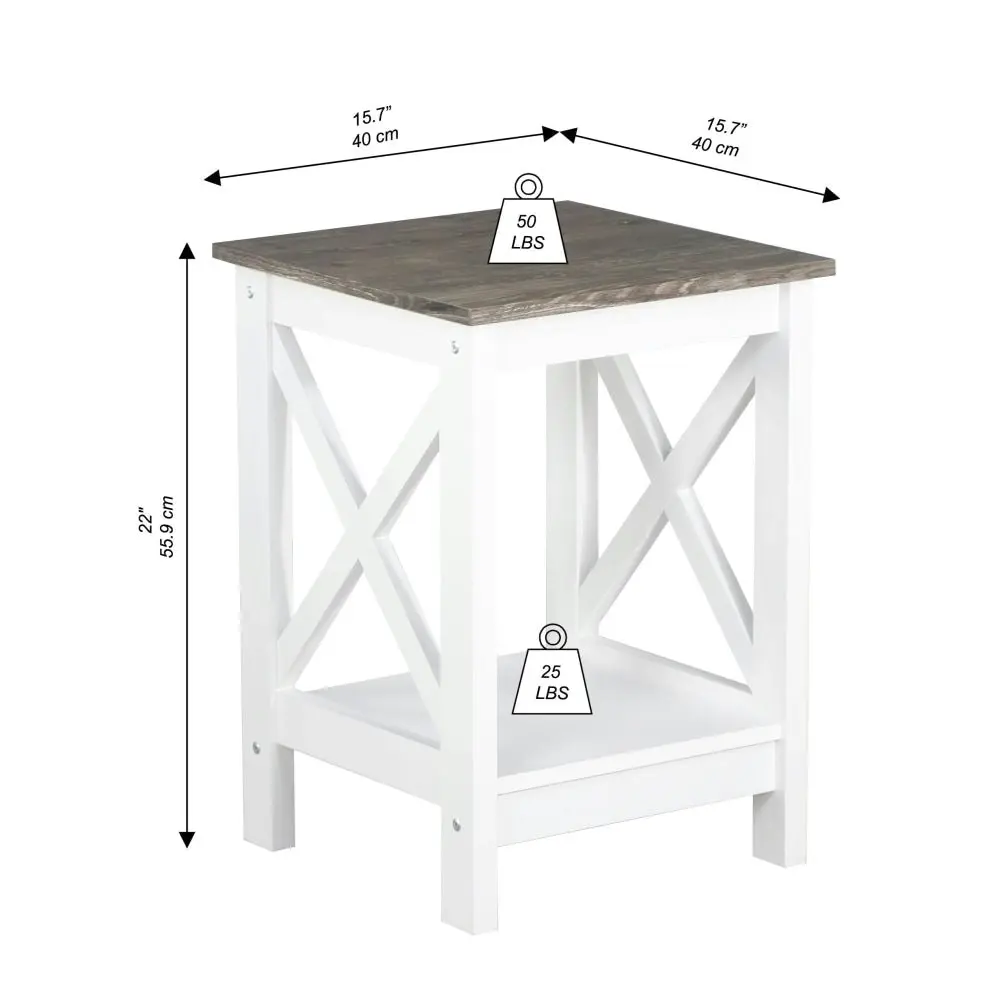 Maestro Furniture Coastal Wooden Square Open Shelf Side Table - White and Grey