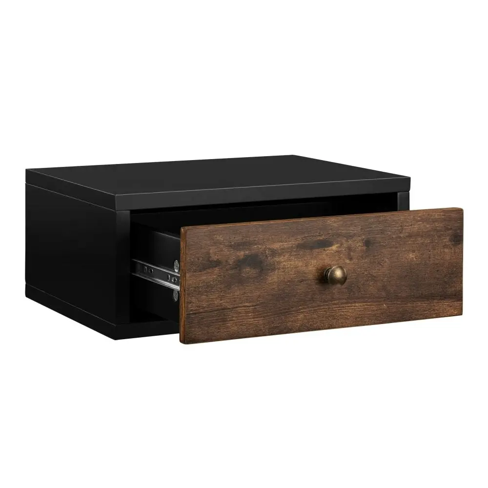 Design Square Elliot Wooden Floating Bedside Nightstand Side Table W/ 1-Drawer Black/Walnut