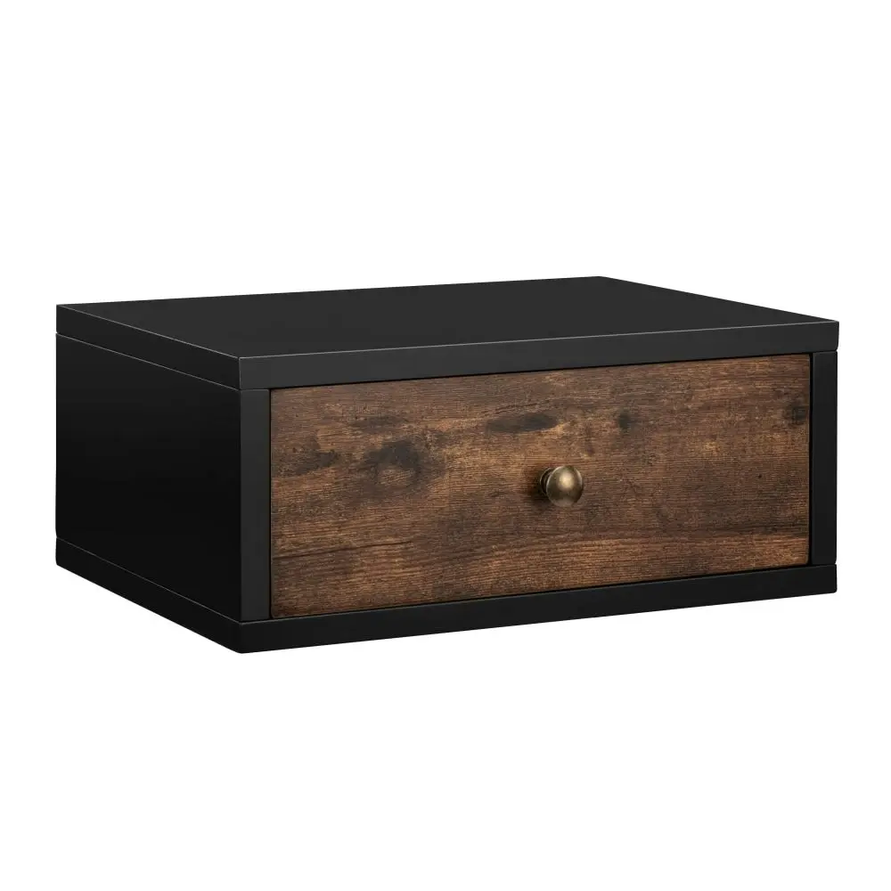 Design Square Elliot Wooden Floating Bedside Nightstand Side Table W/ 1-Drawer Black/Walnut