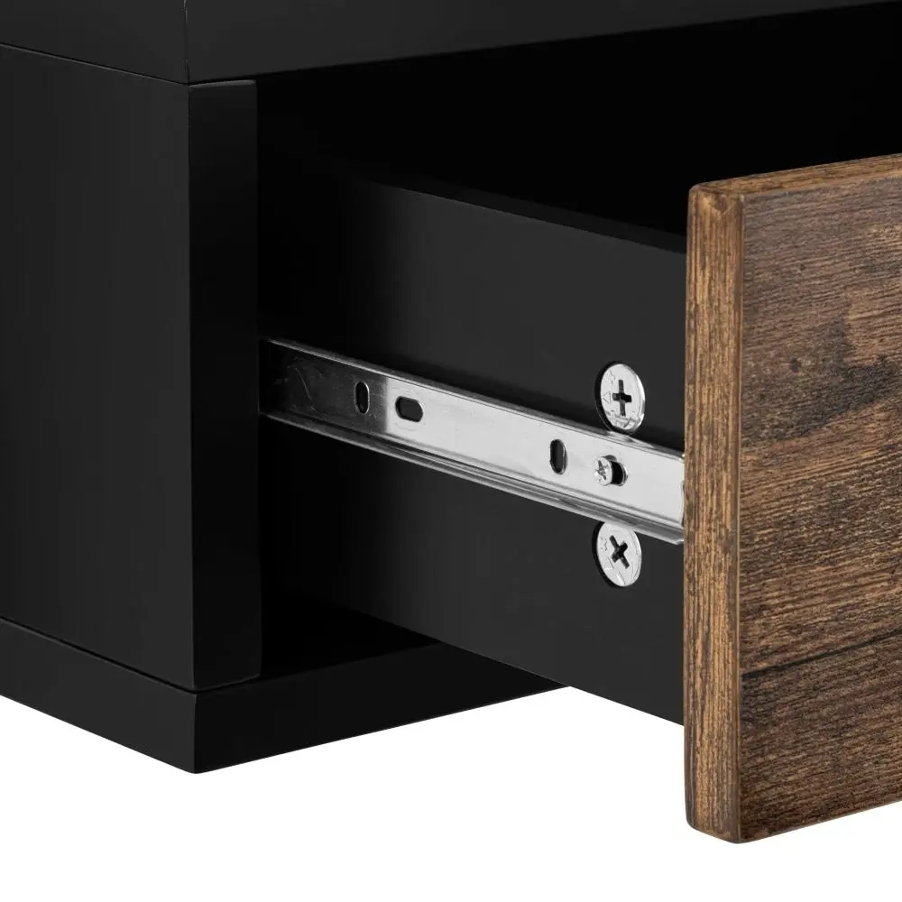 Design Square Elliot Wooden Floating Bedside Nightstand Side Table W/ 1-Drawer Black/Walnut