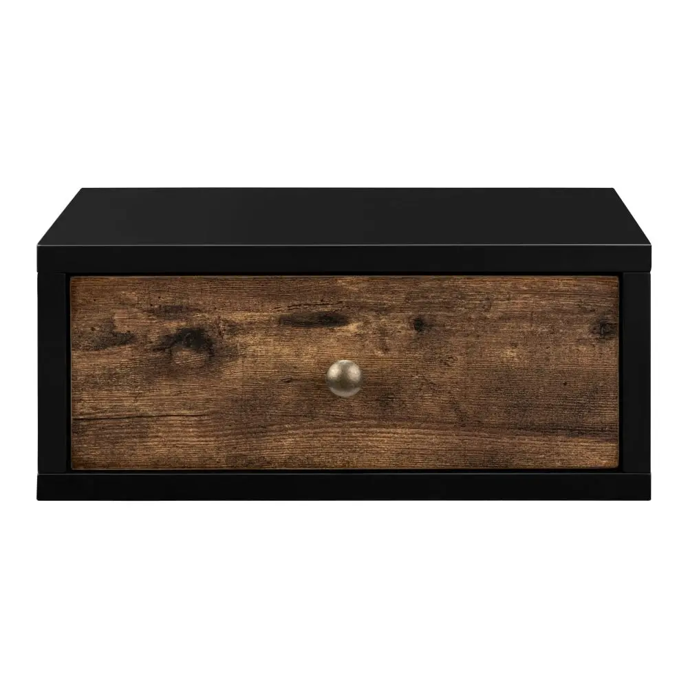 Design Square Elliot Wooden Floating Bedside Nightstand Side Table W/ 1-Drawer Black/Walnut