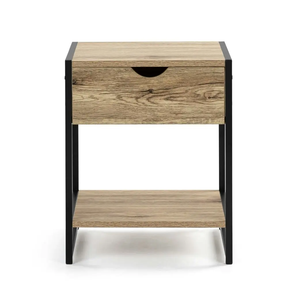 Design Square Logan Industrial Nightstand Bedside Table W/ 1-Drawer - Oak/Black