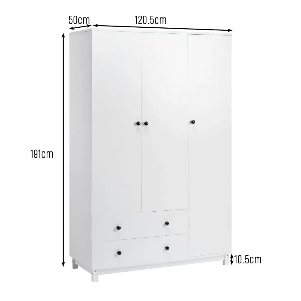 Design Square Vernon Wooden Wardrobe Clothes Rack Storage Cabinet W/ 3-Doors 2-Drawers White