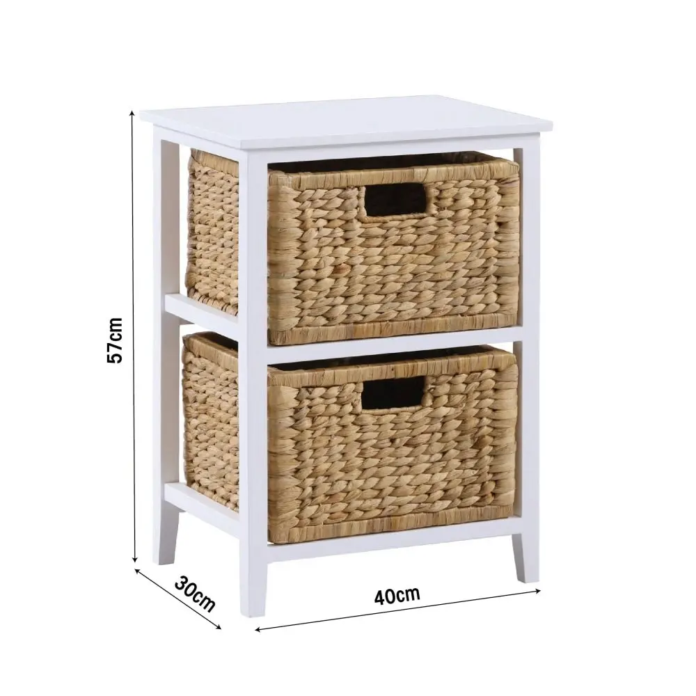 Design Square Rory End Lamp Side Table W/ 2 Woven Baskets White