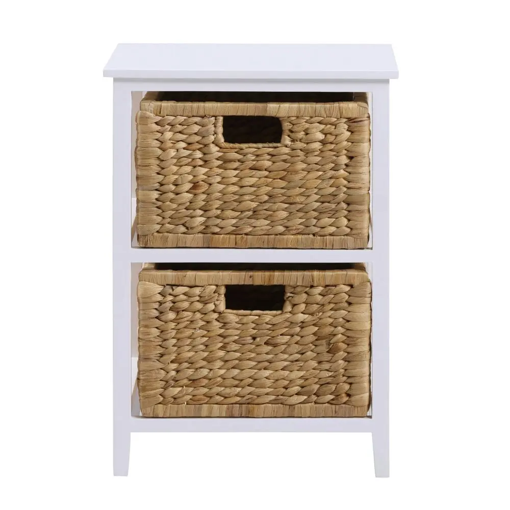 Design Square Rory End Lamp Side Table W/ 2 Woven Baskets White