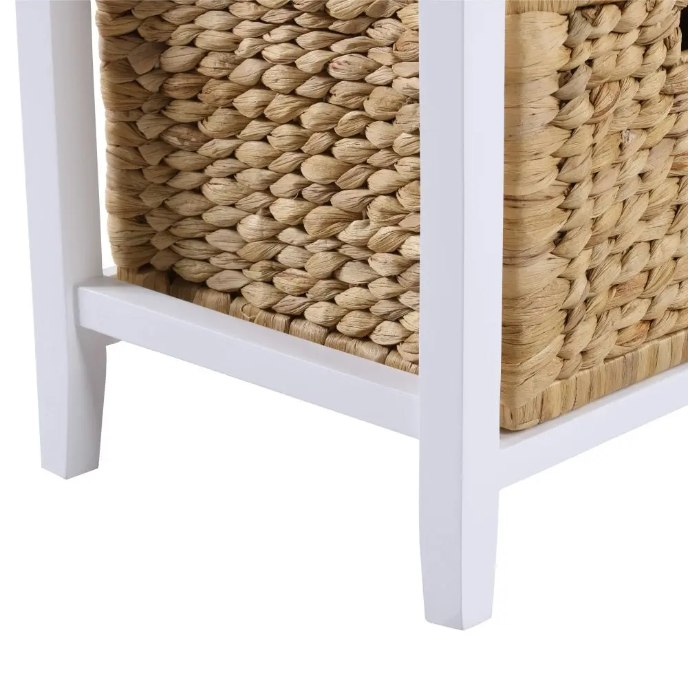 Design Square Rory End Lamp Side Table W/ 2 Woven Baskets White