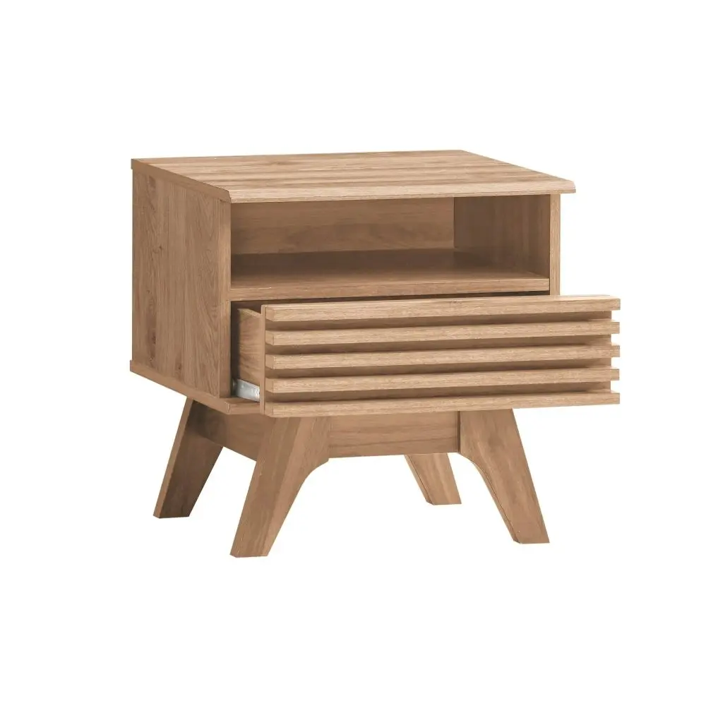 Design Square Karyn Wooden Open Shelf Nightstand Side Bedside Table W/ 1-Drawer - Oak