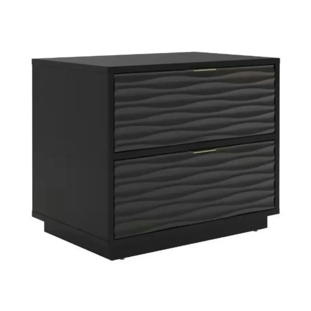 Design Square Luther Modern Classic Wooden End Lamp Side Table 2-Drawers Black