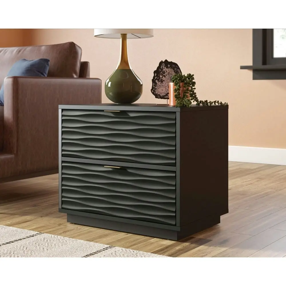 Design Square Luther Modern Classic Wooden End Lamp Side Table 2-Drawers Black