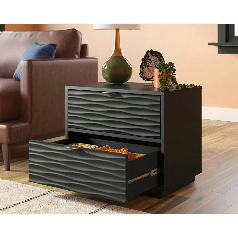 Design Square Luther Modern Classic Wooden End Lamp Side Table 2-Drawers Black