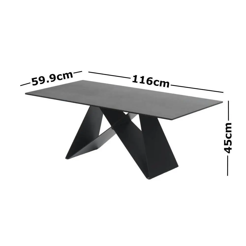 Raimon Furniture Odette Rectangular Coffee Table - Black Metal Frame - Shadow Grey Ceramic