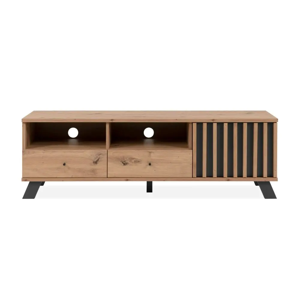 Design Square Mabel Lowline Entertainment Unit TV Stand 1-Door 2-Drawers Oak