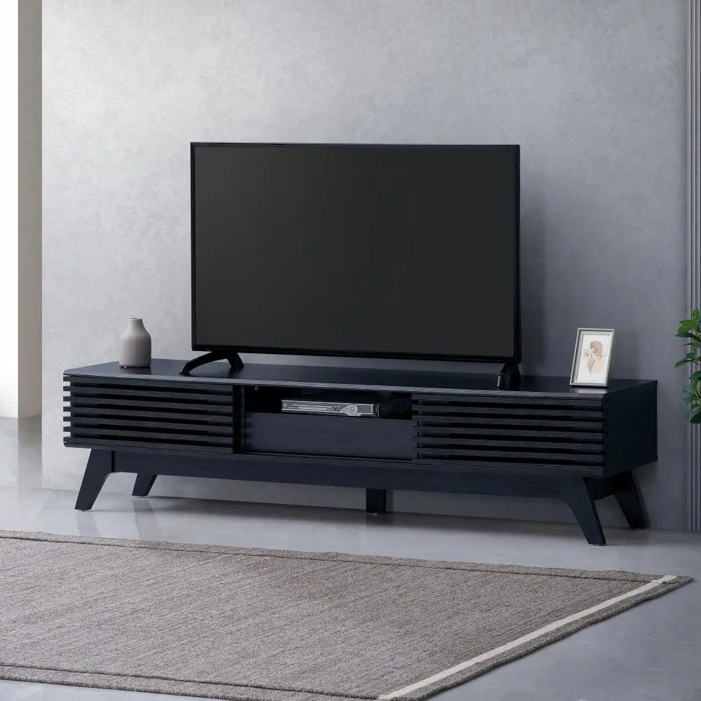 Design Square Camille Lowline Entertainment Unit TV Stand 180cm 2-Doors  1-Drawer Black