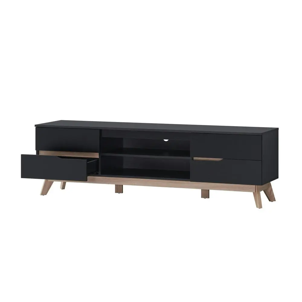 Design Square Cormac Lowline Entertainment Unit TV Stand 180cm W/ 4-Drawers - Black/Oak