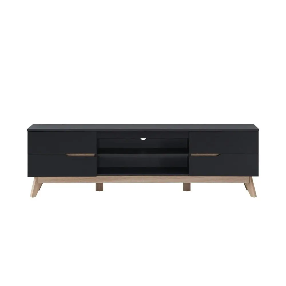 Design Square Cormac Lowline Entertainment Unit TV Stand 180cm W/ 4-Drawers - Black/Oak