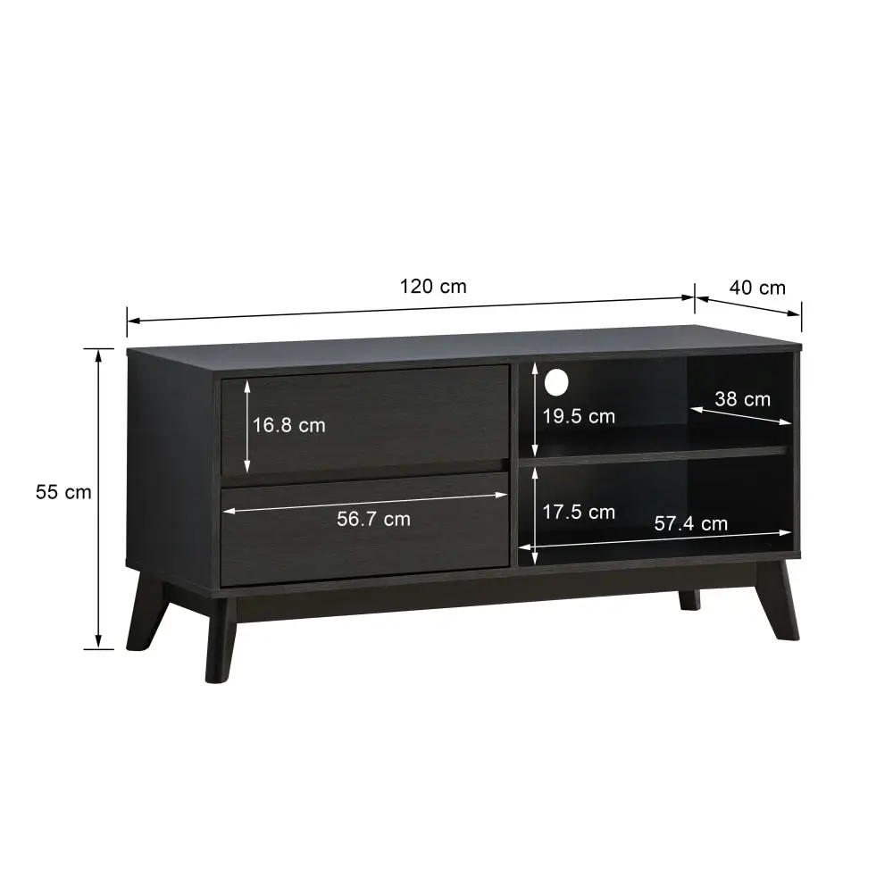 Design Square Minere Modern Lowline Entertainment Unit TV Stand 120cm 2-Drawers Black