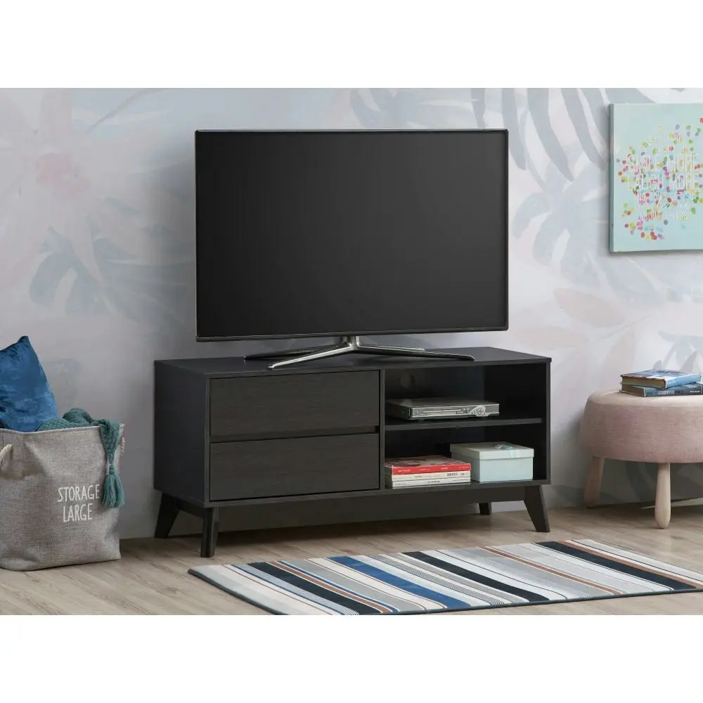 Design Square Minere Modern Lowline Entertainment Unit TV Stand 120cm 2-Drawers Black