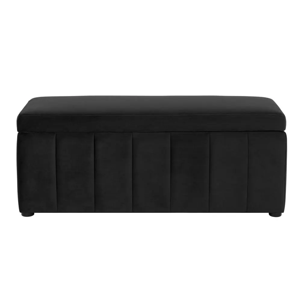 Design Square Lumine Velvet Fabric Sofa Bench Storage Ottoman Foot Rest Stool Black