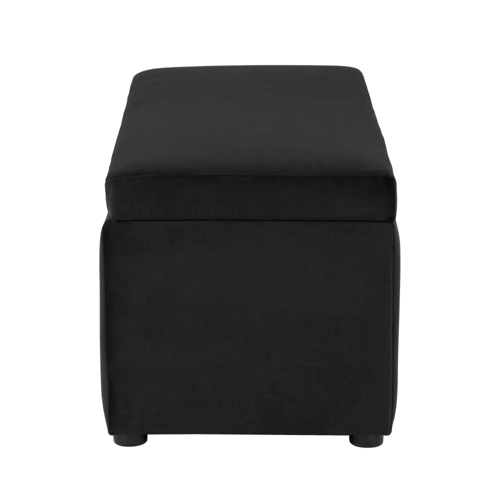 Design Square Lumine Velvet Fabric Sofa Bench Storage Ottoman Foot Rest Stool Black