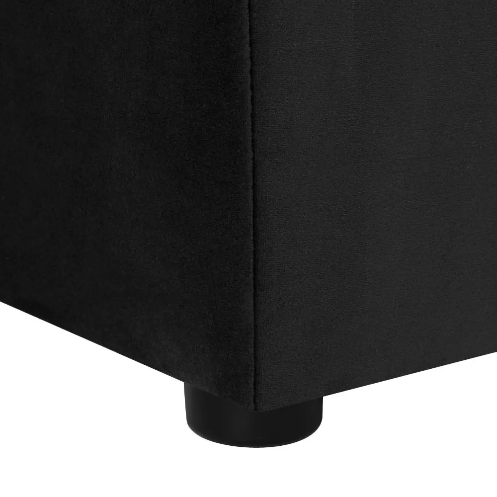 Design Square Lumine Velvet Fabric Sofa Bench Storage Ottoman Foot Rest Stool Black