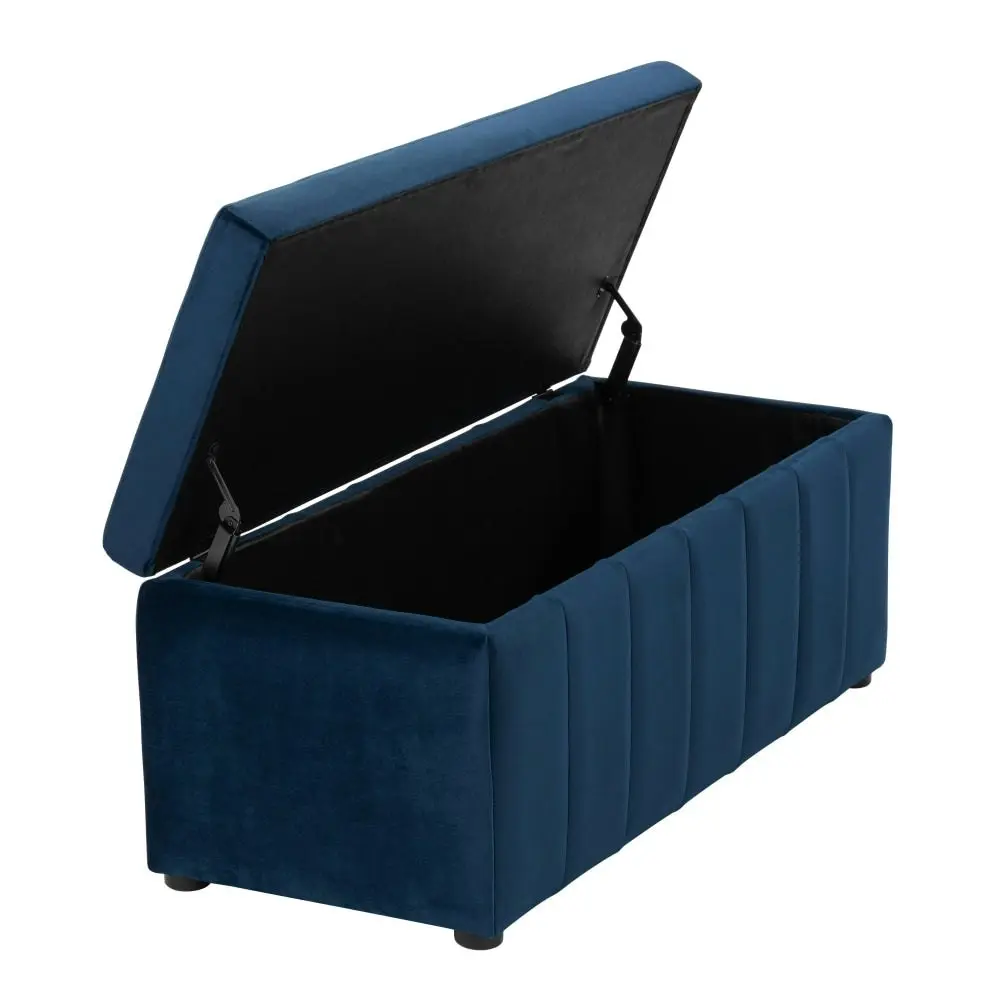 Design Square Lumine Velvet Fabric Sofa Bench Storage Ottoman Foot Rest Stool Dark Blue