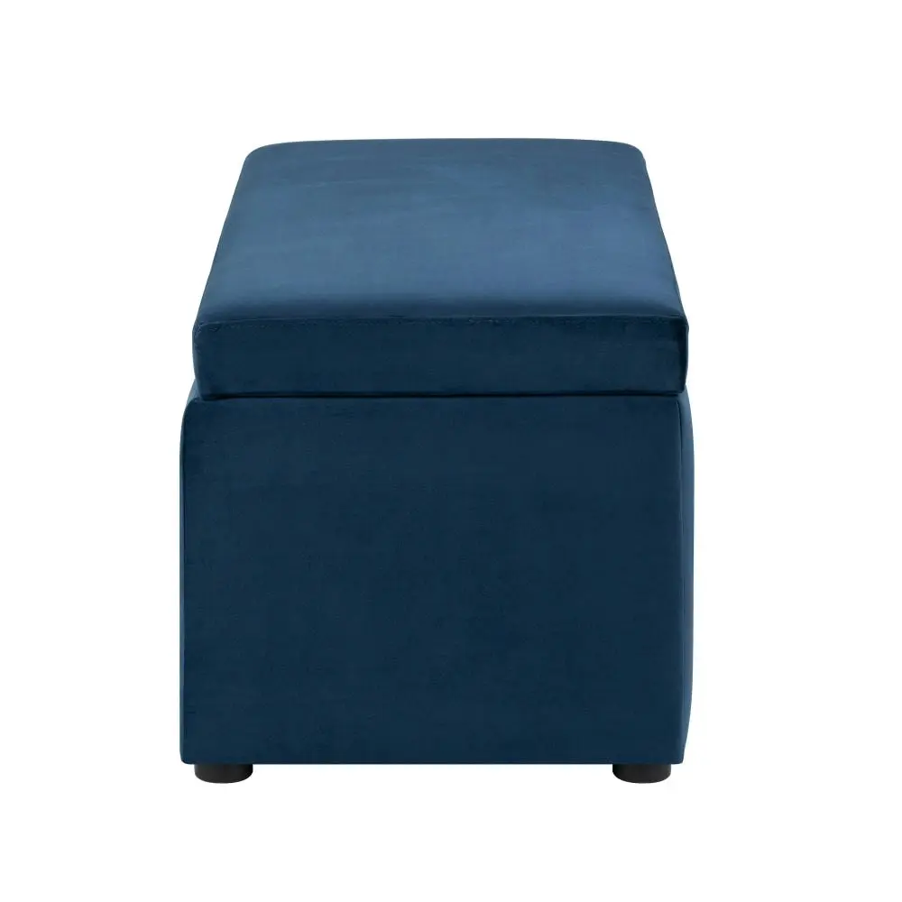 Design Square Lumine Velvet Fabric Sofa Bench Storage Ottoman Foot Rest Stool Dark Blue