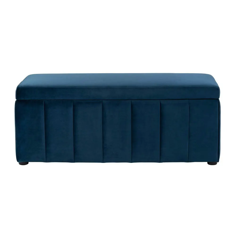 Design Square Lumine Velvet Fabric Sofa Bench Storage Ottoman Foot Rest Stool Dark Blue