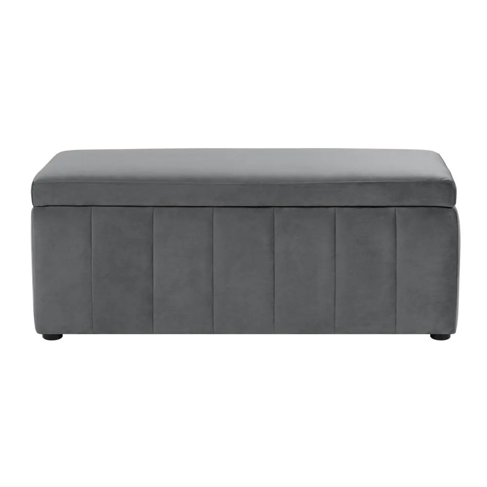 Design Square Lumine Velvet Fabric Sofa Bench Storage Ottoman Foot Rest Stool Light Grey