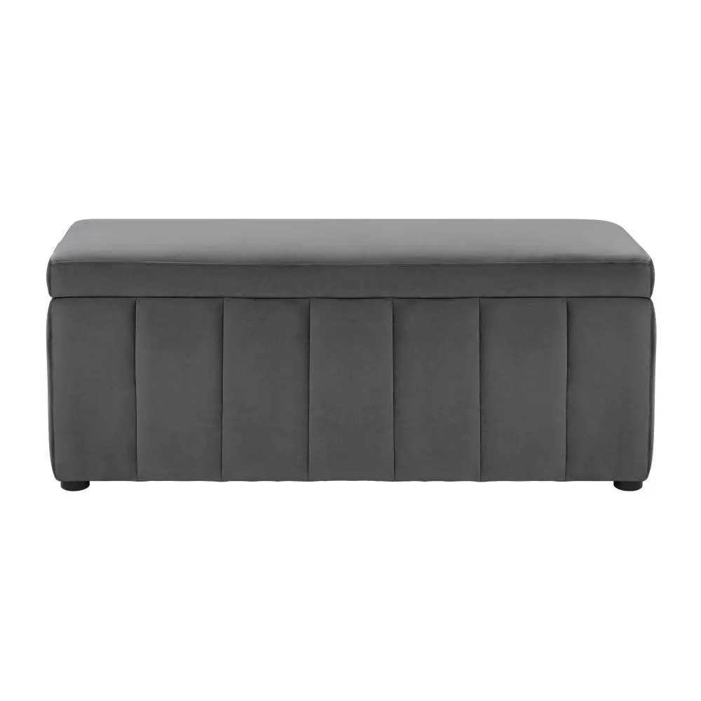 Design Square Lumine Velvet Fabric Sofa Bench Storage Ottoman Foot Rest Stool Dark Grey