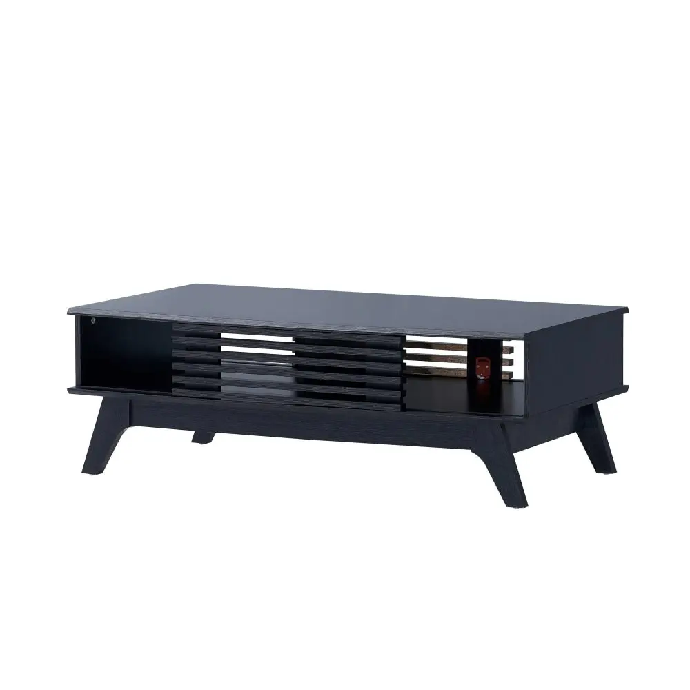 Design Square Camille Rectangular Open Shelf Coffee Table 2-Doors Black