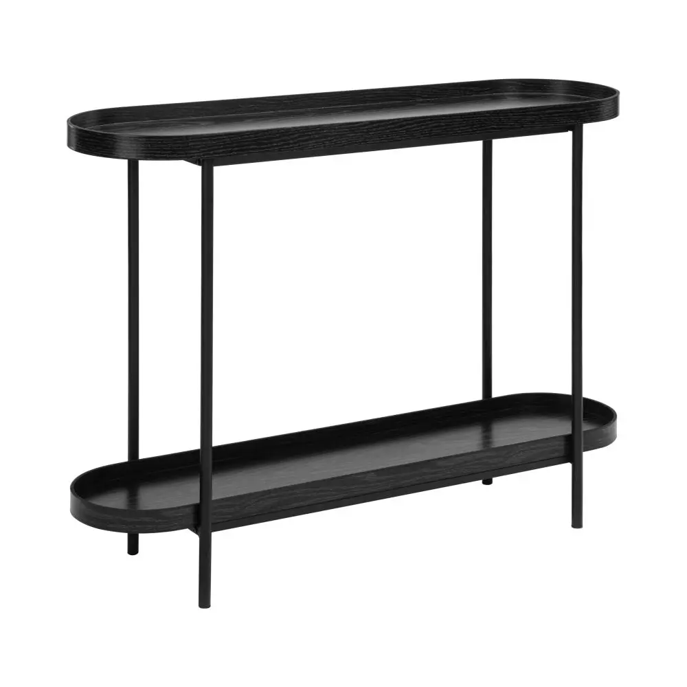 Design Square Myla Wooden Modern 2-Tier Hallway Console Hall Table Metal Tube Black