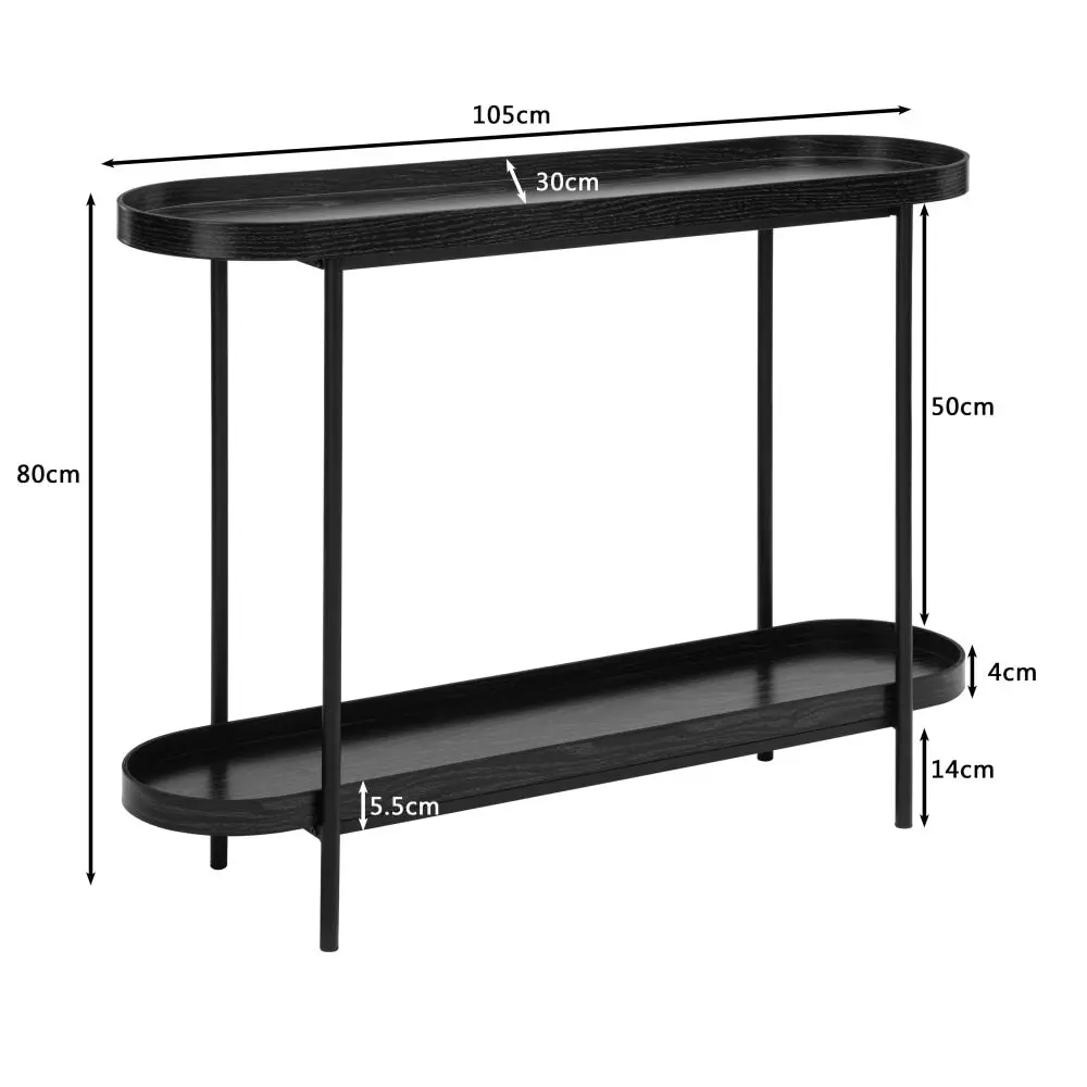 Design Square Myla Wooden Modern 2-Tier Hallway Console Hall Table Metal Tube Black