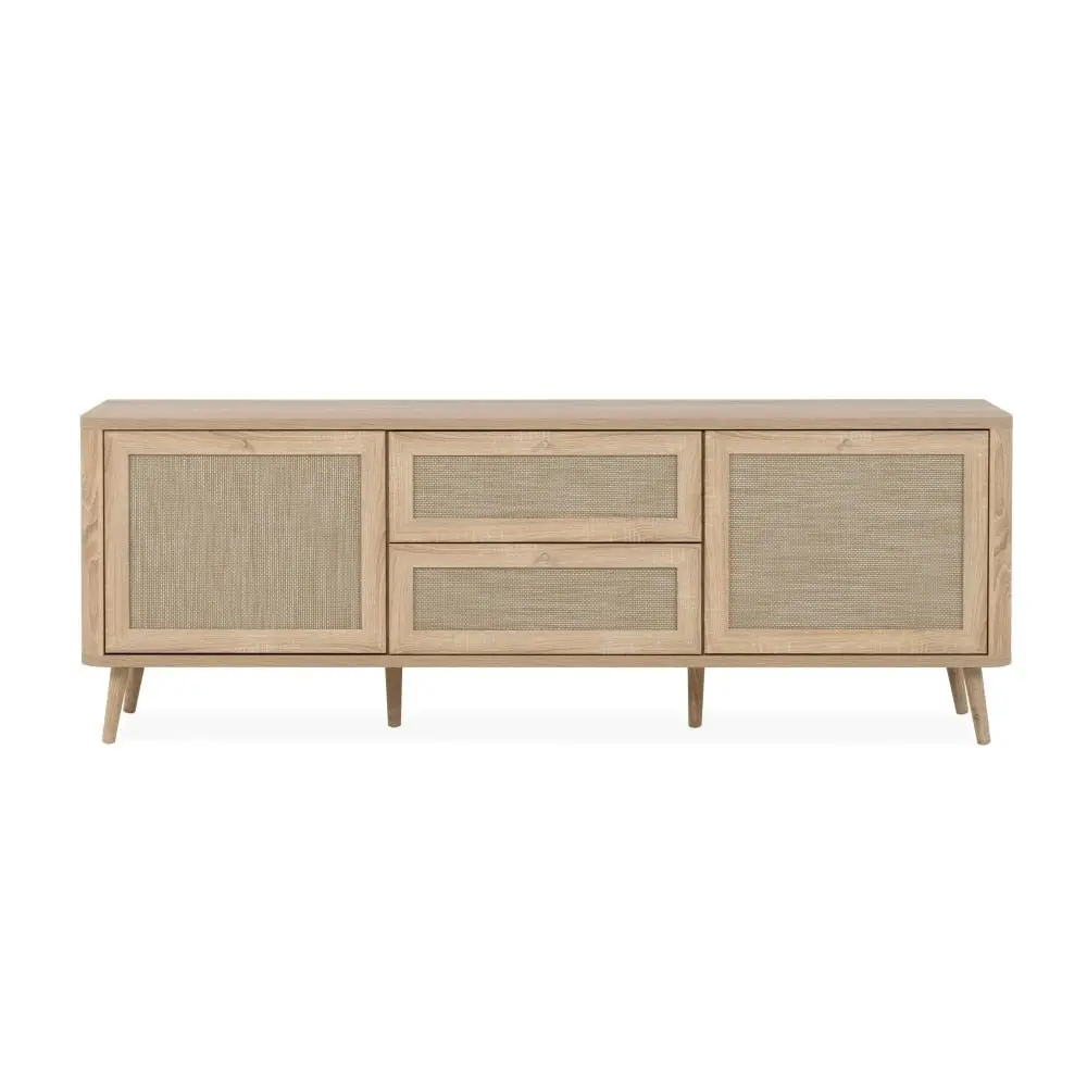 Design Square Cliff Lowline Wooden TV Stand Entertainment Unit 2-Doors 2-Drawers Oak