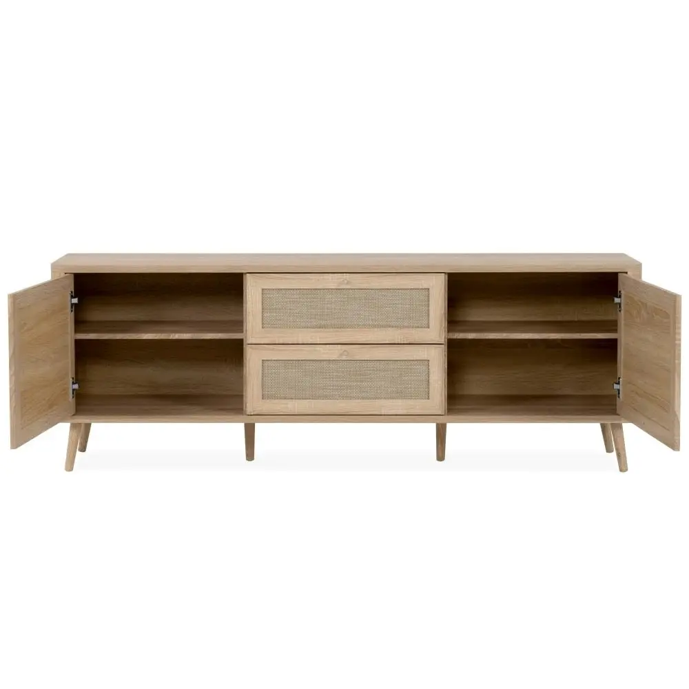 Design Square Cliff Lowline Wooden TV Stand Entertainment Unit 2-Doors 2-Drawers Oak