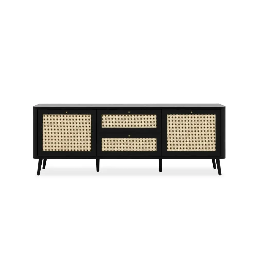 Design Square Cliff Lowline Wooden TV Stand Entertainment Unit 2-Doors 2-Drawers Black