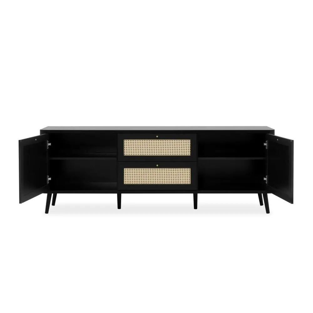 Design Square Cliff Lowline Wooden TV Stand Entertainment Unit 2-Doors 2-Drawers Black