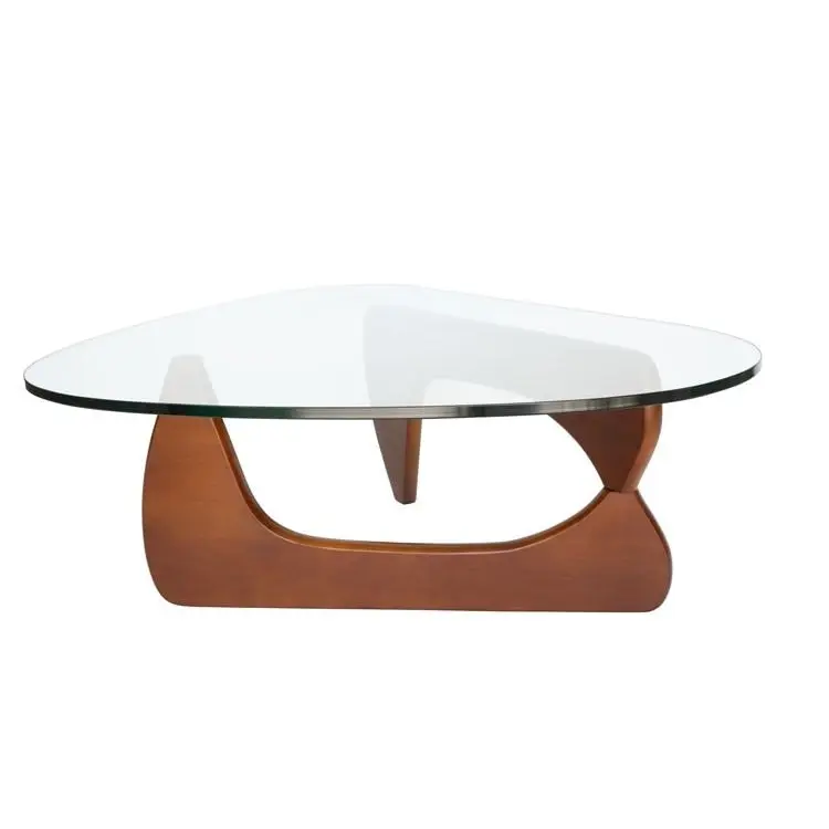 Isamu Noguchi Replica Wooden Base Glass Top Coffee Table - Walnut